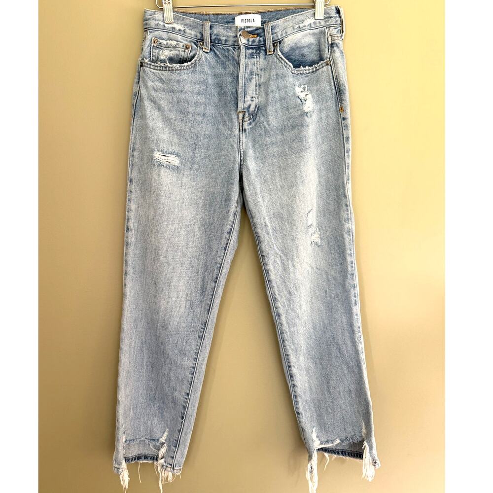 Pistola Jeans Blue Charlie High Rise Distressed Raw Hem Button Fly Size 27